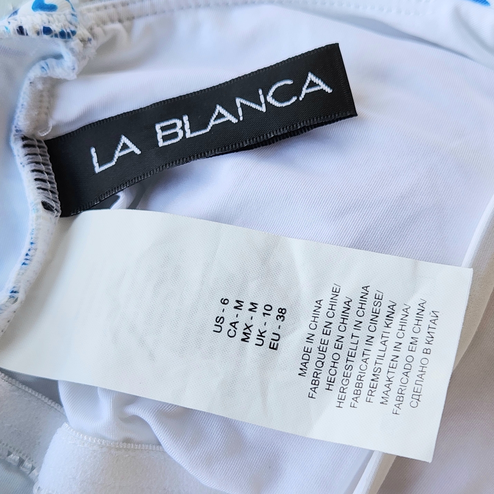 La Blanca Blue & White Tile-Print One-Piece Swim Suit with Lace-Up Front - Picture 9 of 9